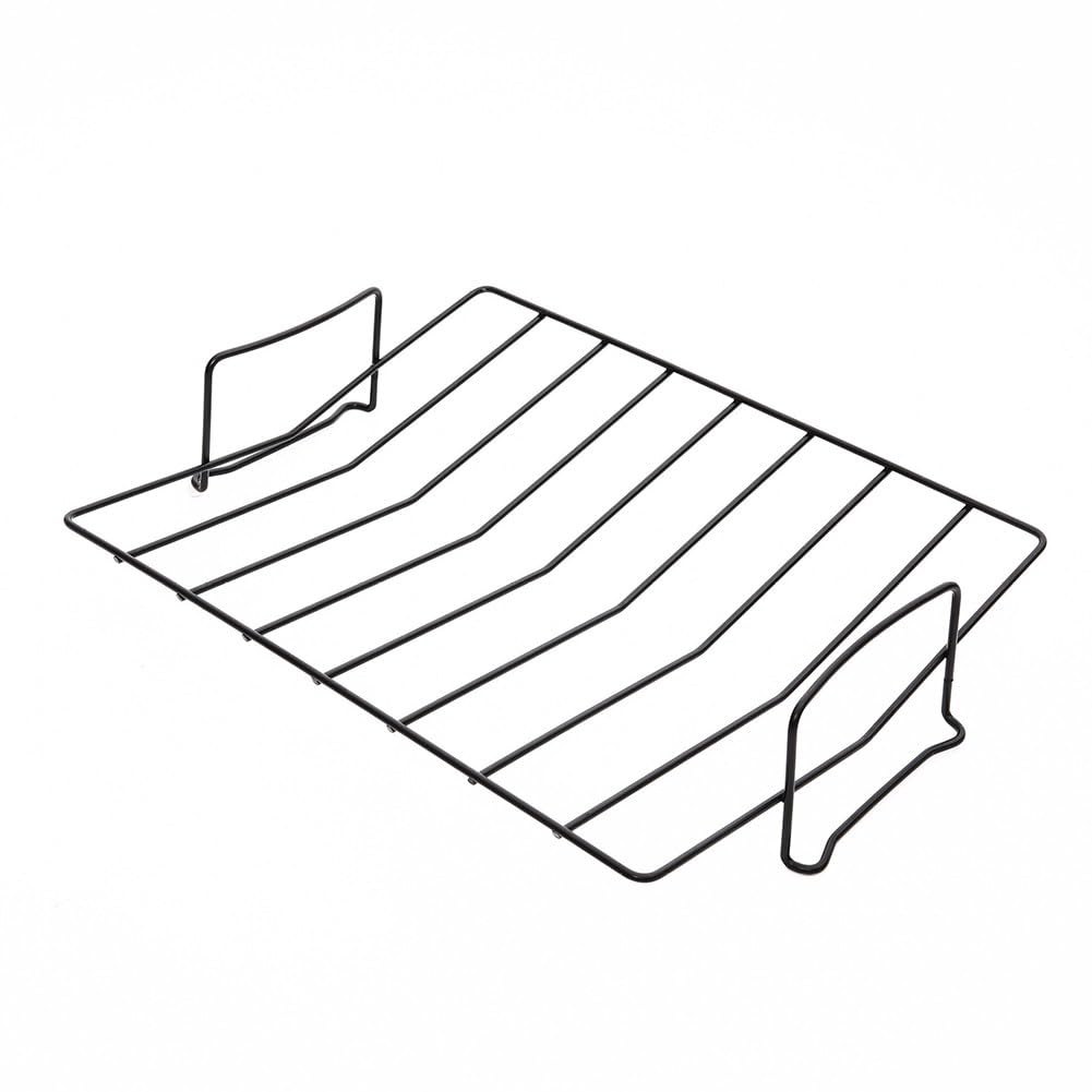 Rejilla de hierro en forma de V para horno y parrilla al aire libre, diseño de barco semicircular para costillas de pollo y pavo, estante negro antiadherente con flujo de aire mejorado, 36