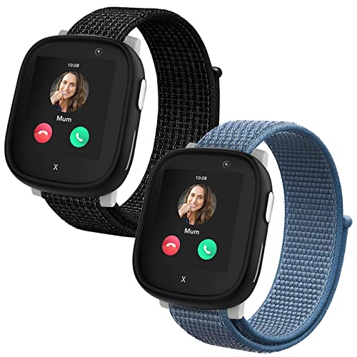 Snyeest 2-Stück Nylon Armbänder kompatibel mit Xplora X6/Anio 6 Armband Kids Smartwatch Klettverschluss Mädchen Jungen Verstellbare Ersatz Armbänder für X6 Play/X6 Pro/Anio6 Schwarz+Blau
