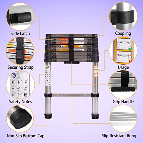 2.6M Telescopic Ladder 8.5FT Multi-Purpose Stainless Steel Telescoping Ladder Extendable Portable Loft Ladder with EN131 Standard Easy to Carry for Draw Wall Replace Bulb Clean Window Repair Roof 3 2.6M Telescopic Ladder 8.5FT Multi-Purpose Stainless Steel Telescoping Ladder Extendable Portable Loft Ladder with EN131 Standard Easy to Carry for Draw Wall Replace Bulb Clean Window Repair Roof - Image 3