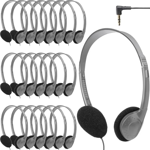 Flutesan 20 Pack Headphones Bulk Libraries Wired on Ear Headphones Over The Head Earphones for Boys Girls Adults(Gray)