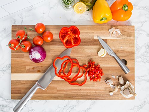 Knife Block Set - 17 Pieces - Includes Solid Wood Block, 6 Stainless Steel Kitchen Knives, Set Of 8 Serrated Steak Knives, Heavy Duty Poultry Shears, And A Carbon Steel Sharpening Rod #TOP3