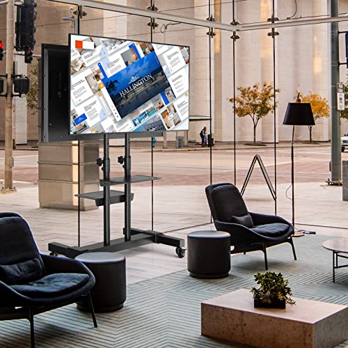 Rfiver Dual Monitors Mobile Tv Cart With Tilt Mount For 37-80 Inch Flat Screen/Curved Tvs, 2-Shelf Rolling Tv Stand With Locking Wheels, Adjustable Floor Tv Trolley For Trade Show, Extra Tall #TOP1