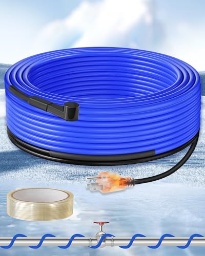 WILAWELS 60FT Water Pipe Heating Cable, 5W Constant Power Self-Regulating Heating Cable, 5W/FT, IPX7 Waterproof, Auto-On/Off, for Metal and Plastic Water Pipes, Freeze Protection, 120V U60HC06