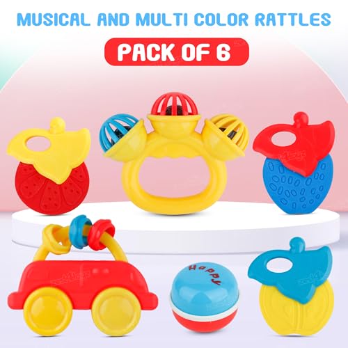 Image of Zest 4 Toyz Baby Rattle Toy For Toddlers 6 Piece Colorful Musical Rattles for Newborns BPA free Non Toxic Safe for Kids Rattle Toys Gift Pack for Babies Infants Toddlers Early Learning & Play Multicolor