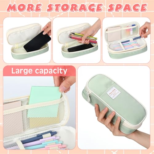 Image of Lincia 3 Pcs Large Capacity Pencil Case Back to School Gifts Big Pencil Pouch 3 Compartment Stationery Pen Bag for Teen Boys Girls Men Women(Beige, Pink, Green)