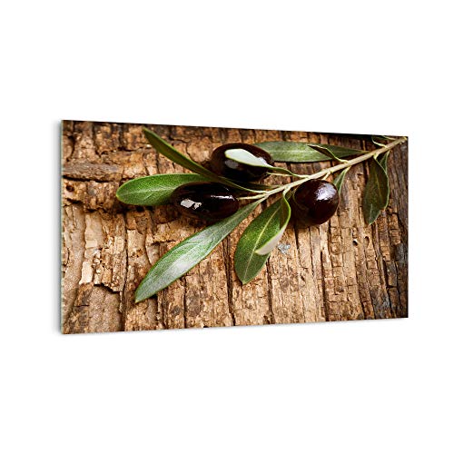 Küchenrückwand 'Oliven auf Holz' in div. Größen, Glas-Rückwand, Wandpaneele, Spritzschutz & Fliesenspiegel