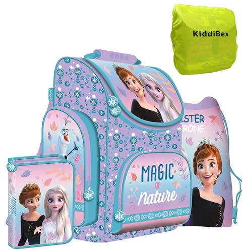 KiddiBex Frozen Schulranzen Set 4-tlg. - Schulranzen Mädchen 1. Klasse, Eiskönigin Elsa - Grundschule Schultasche Ranzen - Ergonomischer Schulrucksack