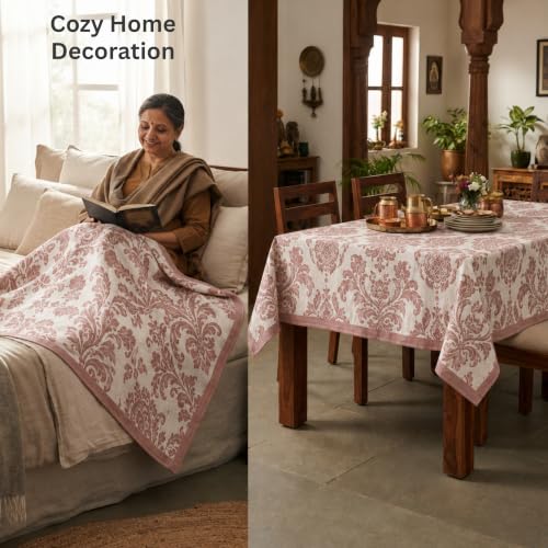 Image of LITO LINEN AND TOWEL Single Bed Solapur Chaddar 100% Cotton Blanket - Reversible Handloom Bedspread for Winter & All Seasons, Soft Breathable Cotton Bedsheet /Blanket - Rust Rose, 60 inchx90 inch
