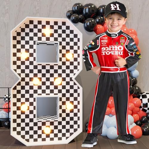 Image of Imprsv Race Car Birthday Party Decorations, 3ft Light Up Marquee Number 8
