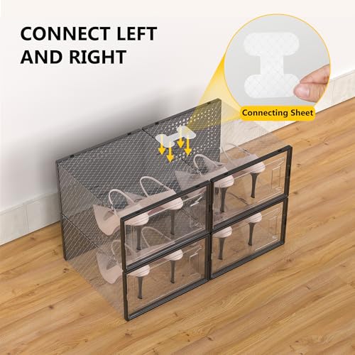 Snaxo 12 Pack Large Clear Shoe Storage Boxes, Stackable Modular Plastic Shoe Organizer Front-Opening Door, Ventilated Dust-Proof Sneaker Display Cases Closet and Entryway, Black — view 4