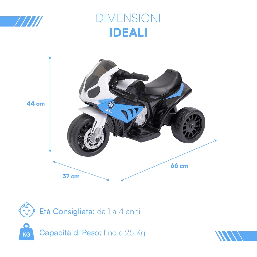 Baroni Toys Moto Giocattolo Elettrica BMW con Licenza per Bambini 1-4 Anni, Design Realistico, Manubrio Sterzante, Pedale di Accelerazione e Fanali e Suoni Funzionanti, 66x37x44 cm, Blu