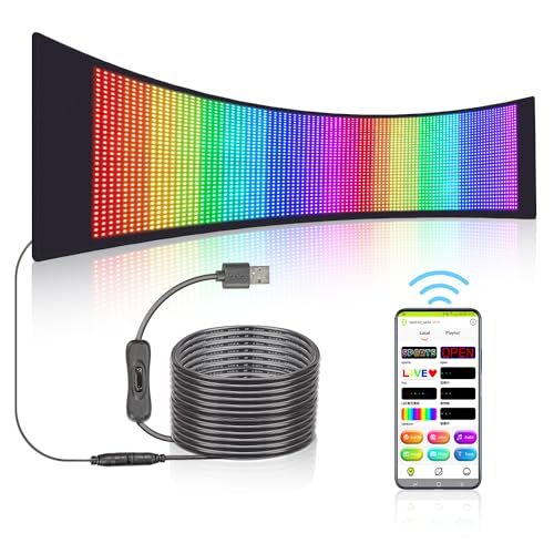 Leadleds Cartello a LED programmabile flessibile, 66,6 x 21,8 cm, RGB a colori pieni, indicatore LED smart app, per auto, negozio, bar