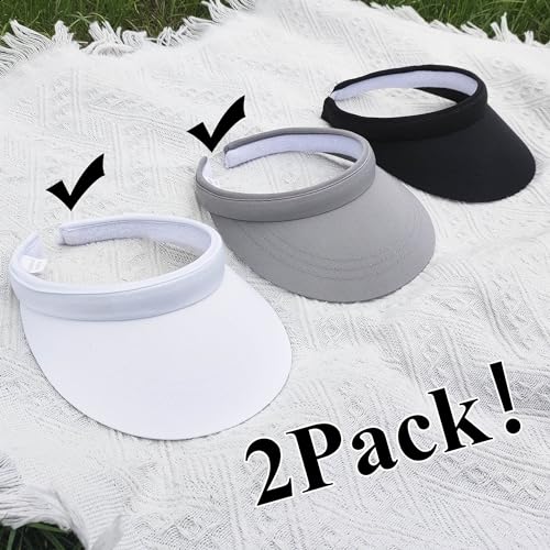 Image of 2 Pack Visor Women Men Sun Hat Clip On Visors Adjustable Sport Wide Brim Cap