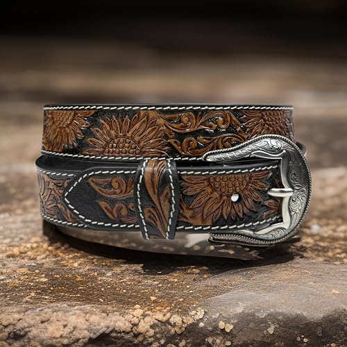 Western Belt for Men 1.5” Wide Full Grain One Piece Leather Belt with Buckle Handmade Engraved Tooled3