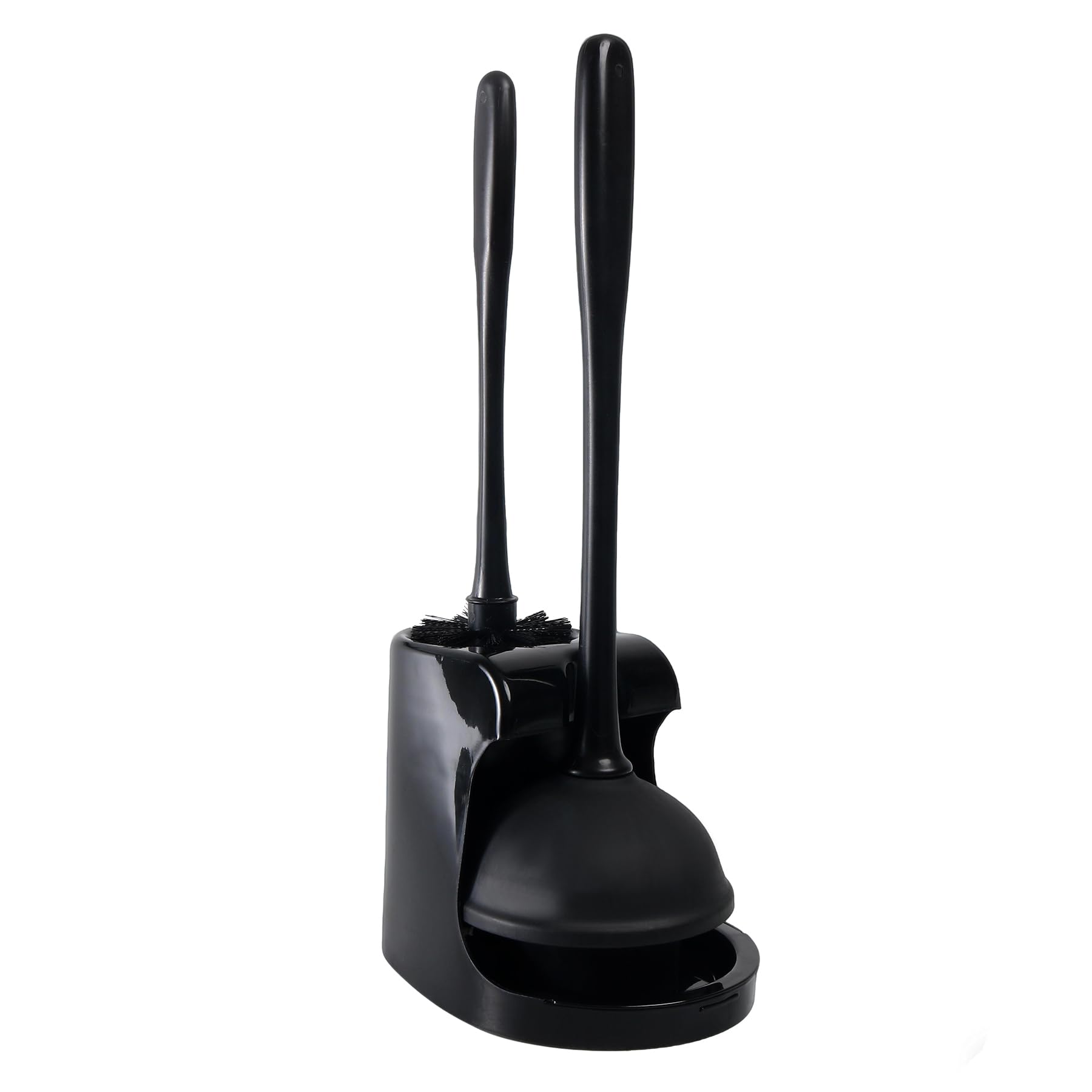 Toilet Plunger and Bowl Brush with Holder Set, Black
