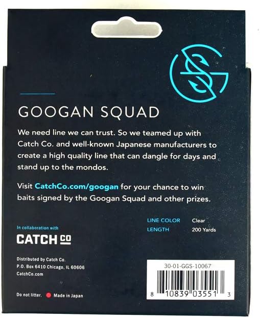 Catch Co Googan Squad 100% Pure Fluorocarbon (Fluoro) Fishing Line, 200yd