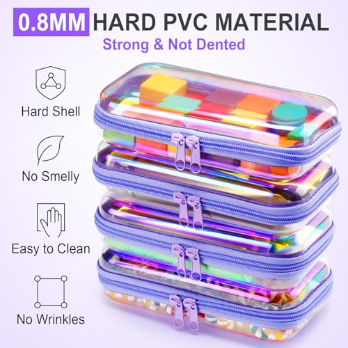 Image of Hoolerry 4 Pcs Hard Clear Zipper Case Makeup Bags Plastic Zipper Pouch Transparent Storage Box Containers for Cosmetics, Snacks, Building Blocks, Puzzles(Clear,7.5 x 3.9 x 2 in,Purple Laser)