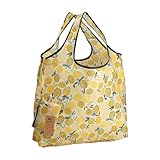 ECO CHIC Foldable Reusable Large Recycled Grocery Bags Lightweight Shopping Tote Bags with Storage Pouch (Lemon)
