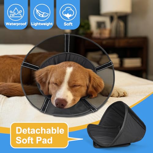 Image of Dog Cone Collar to Stop Licking, Soft Mesh Recovery Collar After Surgery with Liner, Elizabeth Cone Alternative for Medium and Large Dogs, for Surgery, Spay, Neuter, Wound Care,XS,Matte Black