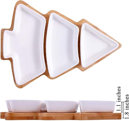 Miniatura 6 de Juego de bandejas para aperitivos de 10.8 pulgadas, platos de postre de árbol de Navidad, plato de aperitivos, 3 platos de porcelana blanca