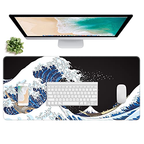 Tapis de souris XL vagues de mer 76x35 cm étendu et imperméable pour bureau