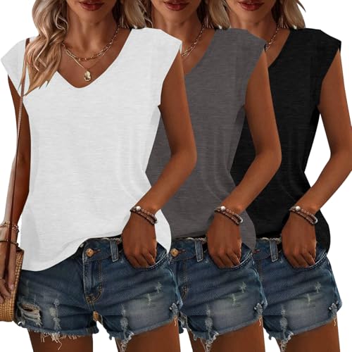 Womens 3 Pack T Shirts Cap Sleeve Tees U Neck Tank Tops Fashion Basic Tops 2025