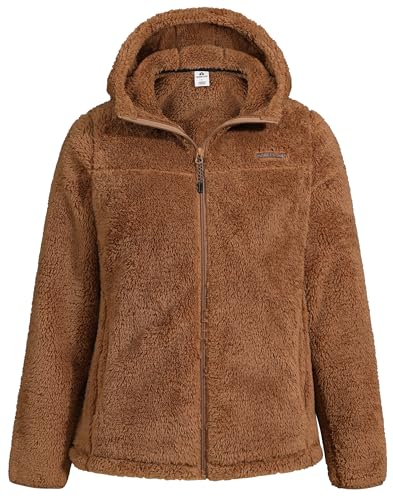 Pioneer Camp Women's Fuzzy Fleece Jacket Full Zip Up Lightweight Warm Soft Fleece Coat with hood for Spring Fall Winter
