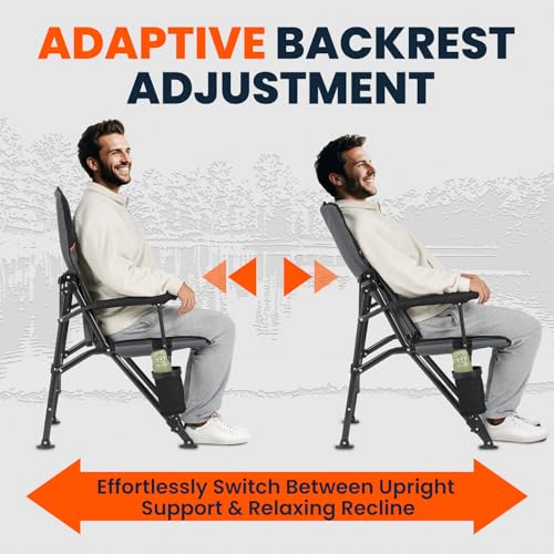 OVERMONT Campingstuhl Hochlehner Faltbar mit Kopfstütze - Klappstuhl Tragbar bis 226 KG - Gartenstuhl Klappbar mit Gepolstert Armlehnen - für Outdoor Wandern Picknick