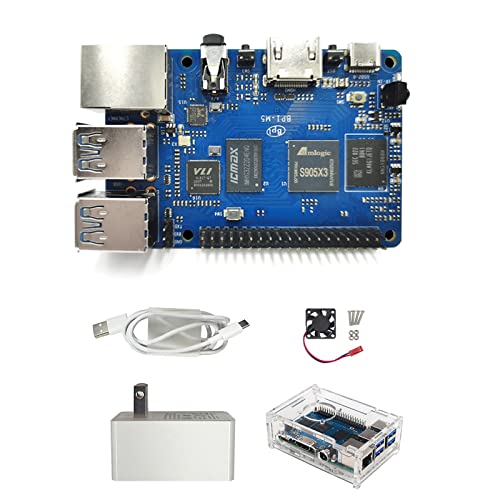 Image of youyeetoo Banana Pi BPI-M5 Amlogic S905X3 Single Board Computer with 4GB RAM and 16G eMMC for AIOT Support Android Debian Raspberry Pi Replacement (with Power,case,Fan)