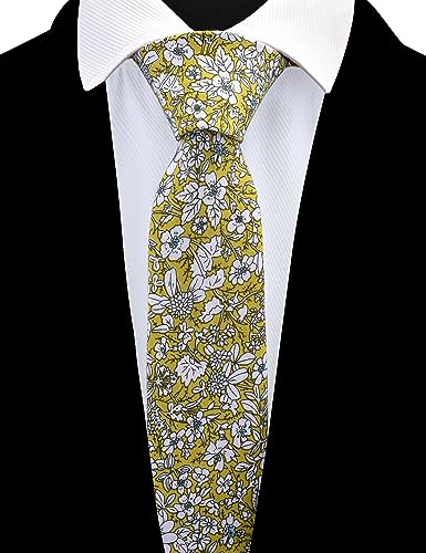 Image of GUSLESON Fashion 2.4 inch（6cm） Floral Skinny Tie for Men Slim Flower Print Cotton Necktie for Wedding Party