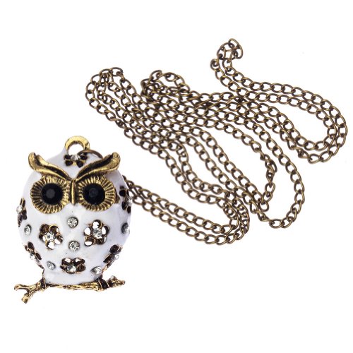 Vintage Classic Style Bronze Chain Fashion Necklace White Owl Pendant By VAGA