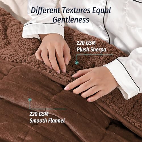 Image of Wemore Sherpa Fleece Weighted Blanket for Adult, 15 lbs Dual Sided Cozy Fluffy Heavy Blanket, Ultra Fuzzy Throw Blanket with Soft Plush Flannel Top, 60 x 80 inches, Coffee Brown on Both Sides