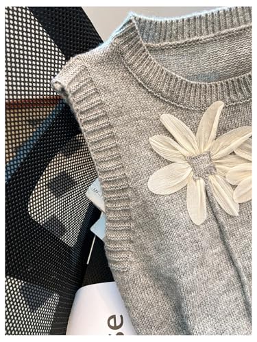 Verdusa Women's 3D Floral Sweater Vest Sleeveless Crew Neck Lightweight Knitted Tank Top4