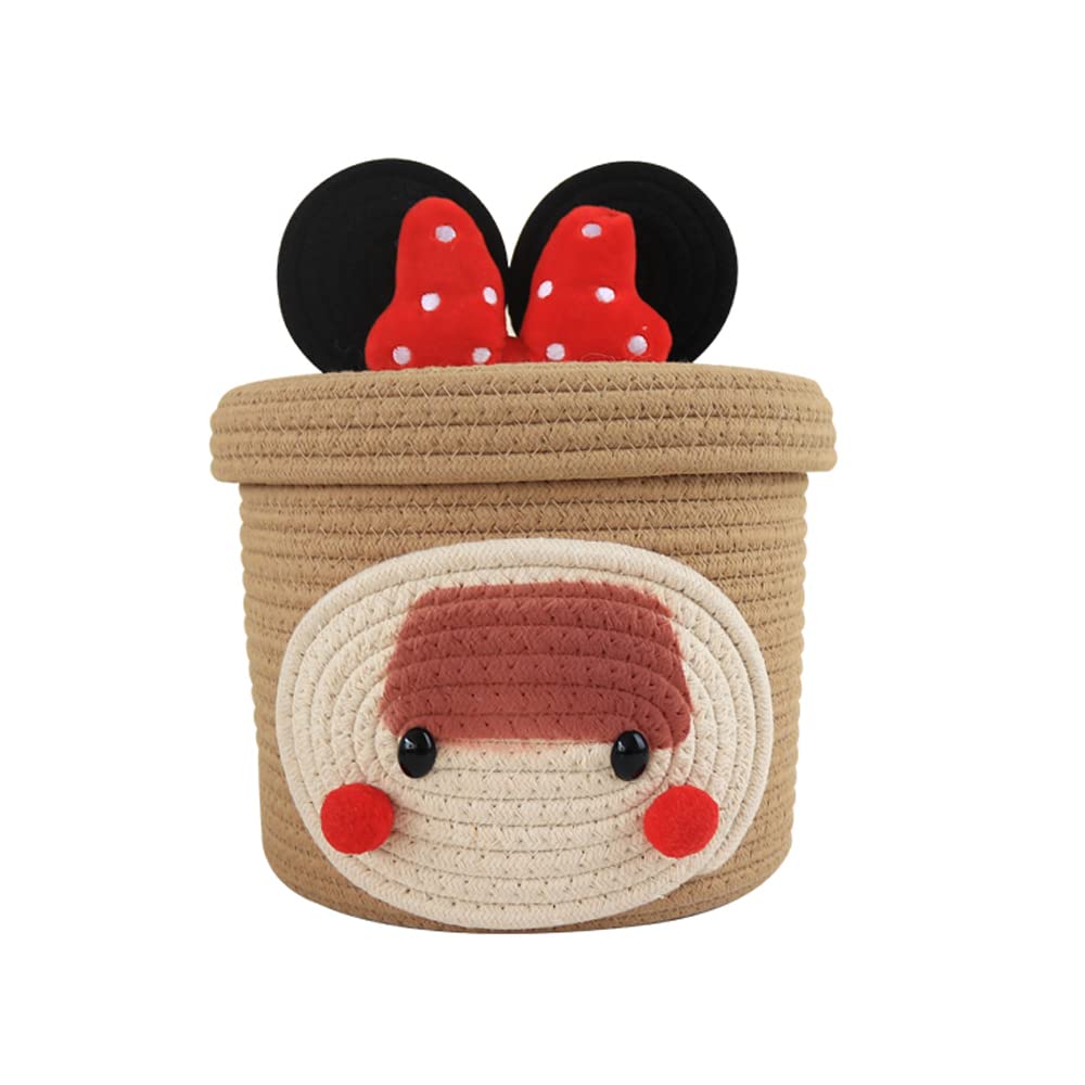 BOOMLATU Weave Rope Round Storage Basket with Lid,Cute Small Basket Idea for Organizing and Storing (Style 10)