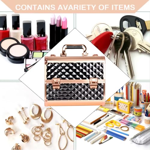 Image of Adson Professional Makeup Box Cosmetics Case Jewelry Organiser Vanity Make Up Storage Box Beauty Train Case Lockable with Keys (Metallic Rose Gold)