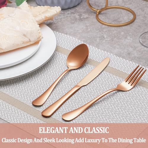 Image of 20 Pcs Rose Gold Silverware Set Service for 4, Premium Stainless Steel Flatware Set, Cutlery Utensil Set, Durable Home Kitchen Eating Tableware Set, Include Fork Knife Spoon Set, Dishwasher Safe