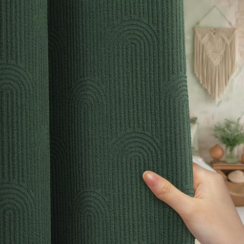 NDDYCU Dark Green Shower Curtain Boho Cotton Texture Minimalist Arch Shower Curtain for Bathroom 72 W X 72 L