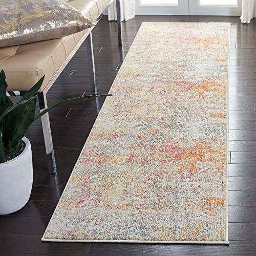SAFAVIEH Contemporary Rug for Living Room Dining Room, Bedroom - Madison Collection, Short Pile, in Grey and Turquoise, 66 X 244 cm