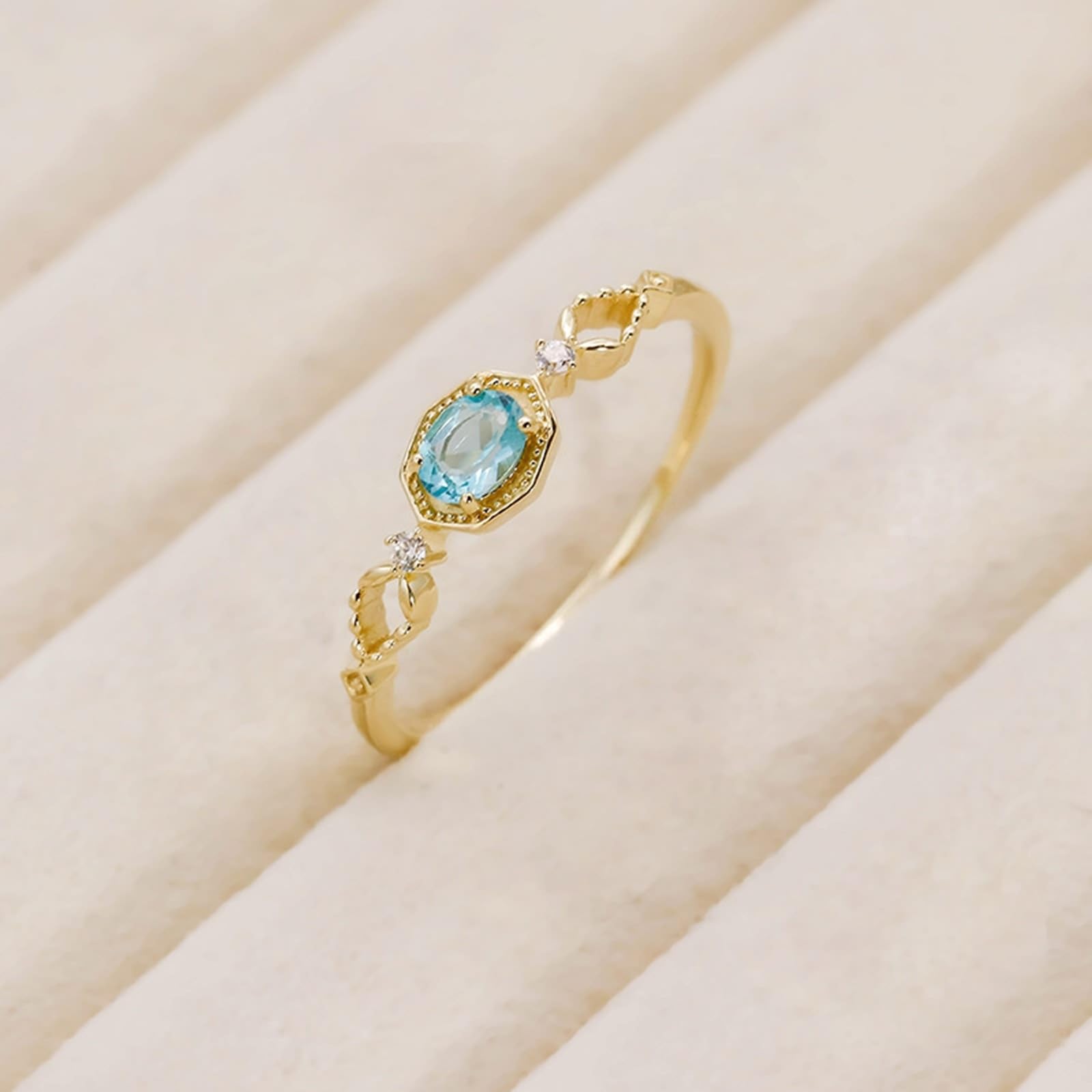 Anillo de boda oro amarillo 9 K/14 K/18 K ovalado apatite elegante filigrana pequeño