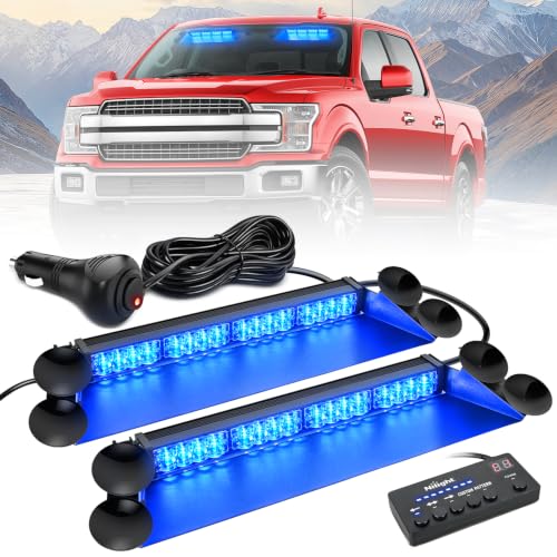 Image of Nilight 32LED Blue Dash Strobe Light w /Controller Windshield Mount