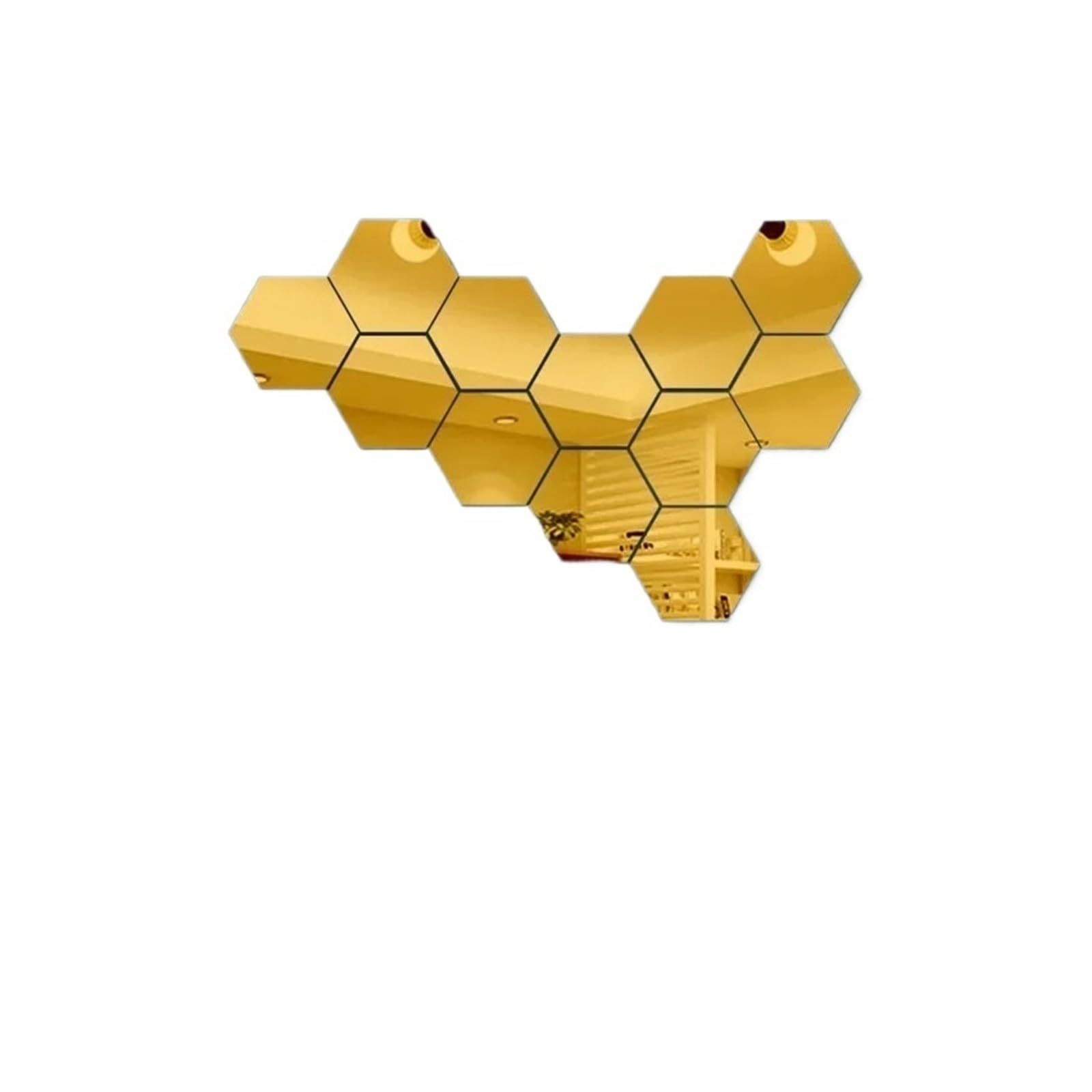 Hexagonal Mirror Wall Sticker Hexagon Mirror Wall Stickers Self Adhesive Removable Livingroom Bathroom Bedroom Wall Decoration Mirror Home Decoration(12pcs Gold,L 126x110x63mm)