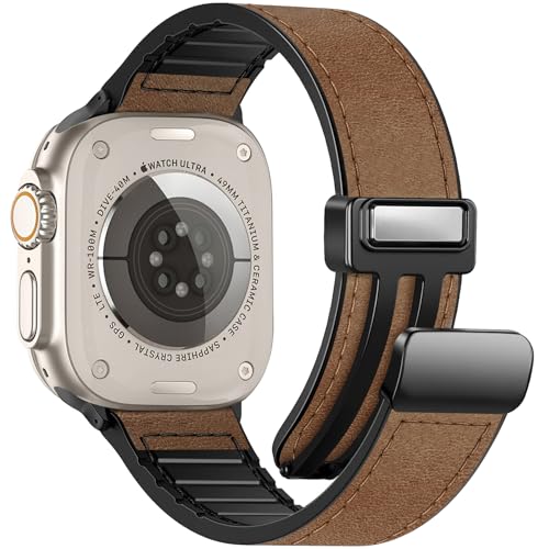 Bracelet cuir Apple Watch Ultra 49mm magnétique pour homme iWatch 44mm