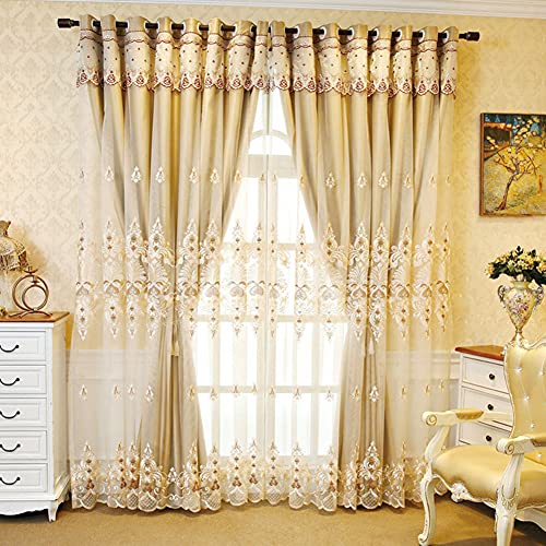 Curshimer Luxury Double Layer Blackout Curtain With Sheer European Embroidered Window Drape For Living Room Sliding Glass Door, 1 Panel (Beige,W 78" X H 94") #TOP2