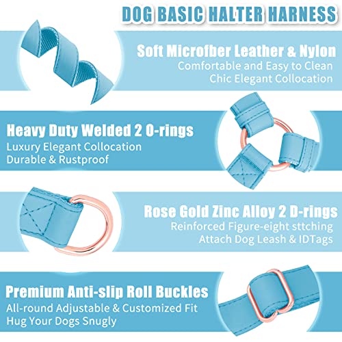 Soft Leather No Pull Dog Harness - Adjustable Step In Dog Harness with Rose Gold Heavy Duty Metal Buckle, Freedom Nylon Dog Halter Vests for Small Medium Large Dogs Easy Walking Training S, Light Blue by AaufiLux - Image 2