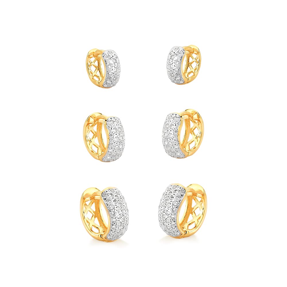 CRACCO Gold Plated Hoop Earrings for Women, 3 Pairs Hoop Earrings for Girls, Cubic Zirconia Earrings Set 0.4in (10mm) 0.5in (13mm) 0.6in (15mm), Yellow Gold, Cubic Zirconia
