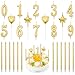 PUDSIRN Set di Candele con Numeri di Compleanno da 26 Pezzi, 10 Pezzi di Decorazioni per Torta con Glitter Numero 0-9 con 16 Candele di Compleanno a Forma di Cuore (Oro)