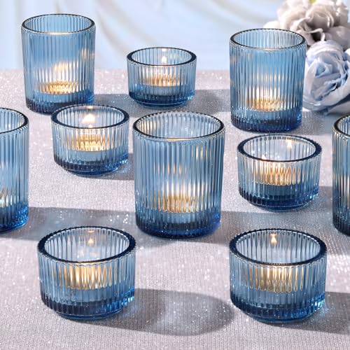 NITIME 20pcs Ribbed Blue Votive Candle Holders,...