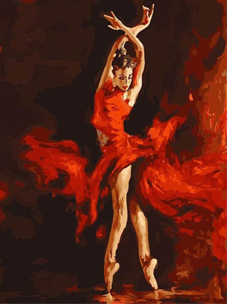 ABEUTY DIY Paint by Numbers for Adults, Dancer Ballet Ballerina Red Fire Girl 16x20 inches Number Painting Art Therapy