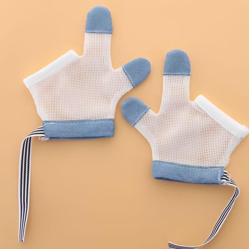 Yjemle 1 Pair White Stop Thumb Sucking, Baby Anti Eating Gloves No Scratch Breathable Finger Thumb Protector Thumb Sucking Stop for Kids Stop Thumb Fingers Sucking