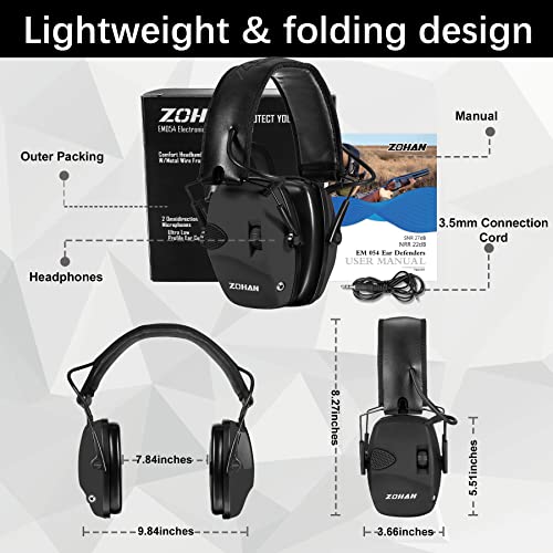 Image of ZOHAN EM054 Electronic Ear Protection for Shooting Range with Sound Amplification Noise Reduction, Ear Muffs for Gun Range